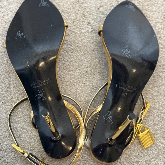 NWOT/Box Tom Ford Gold Lock Metallic Stiletto Sandals - 42/12 Women's - Picture 10 of 11